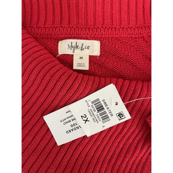 Style & Co Tango Red Button Shoulder Sweater Plus Size 2X Long Sleeve Pullover - Picture 3 of 5